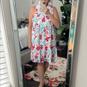 Floral Kids Dress in Blue and Pink